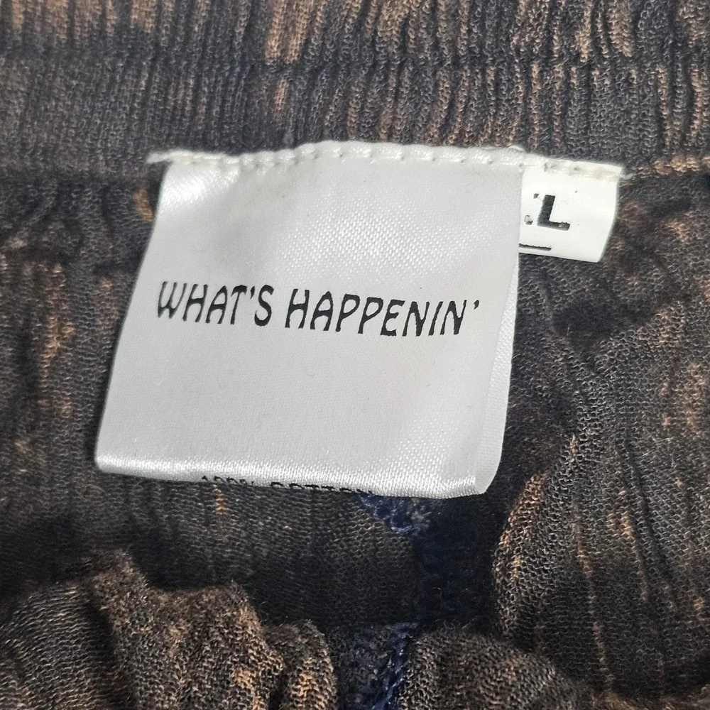 Whats Happenin Mens Brown‎ Acid Wash Cotton Wide Leg Relaxed Pants L New